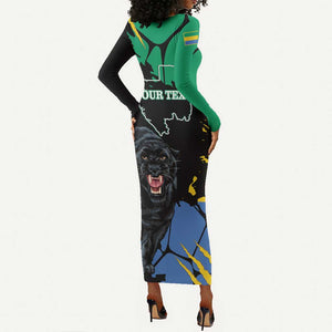 Personalized Gabon Black Panther Long Sleeve Bodycon Dress Gabonese Map Grunge Style