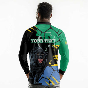 Personalized Gabon Black Panther Long Sleeve Polo Shirt Gabonese Map Grunge Style