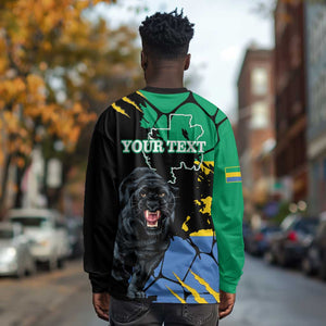 Personalized Gabon Black Panther Long Sleeve Shirt Gabonese Map Grunge Style