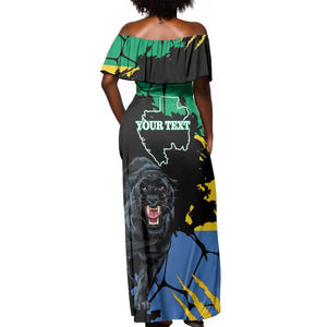 Personalized Gabon Black Panther Off Shoulder Maxi Dress Gabonese Map Grunge Style