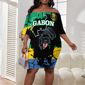 Personalized Gabon Black Panther Off Shoulder Short Dress Gabonese Map Grunge Style