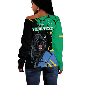 Personalized Gabon Black Panther Off Shoulder Sweater Gabonese Map Grunge Style