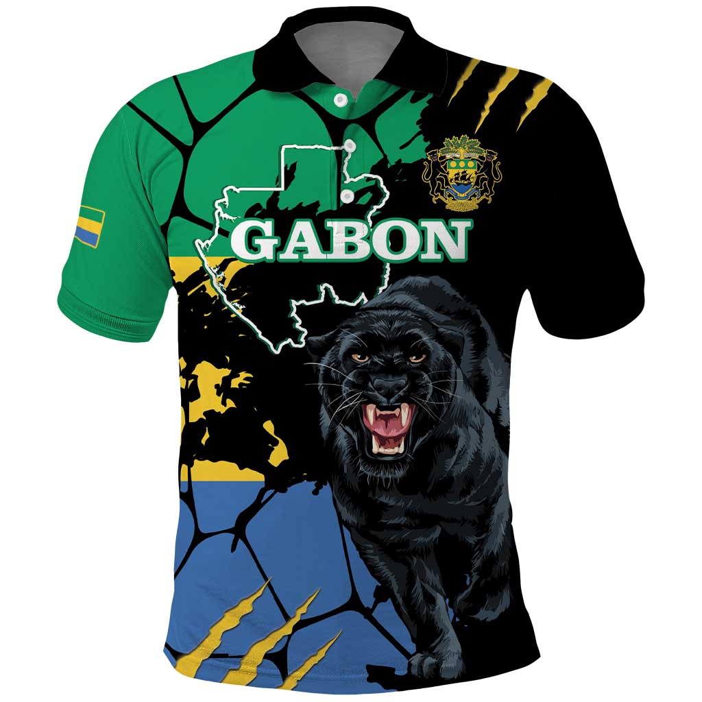 Personalized Gabon Black Panther Polo Shirt Gabonese Map Grunge Style