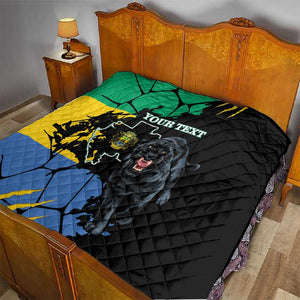 Personalized Gabon Black Panther Quilt Gabonese Map Grunge Style