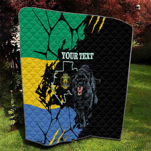 Personalized Gabon Black Panther Quilt Gabonese Map Grunge Style