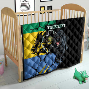 Personalized Gabon Black Panther Quilt Gabonese Map Grunge Style