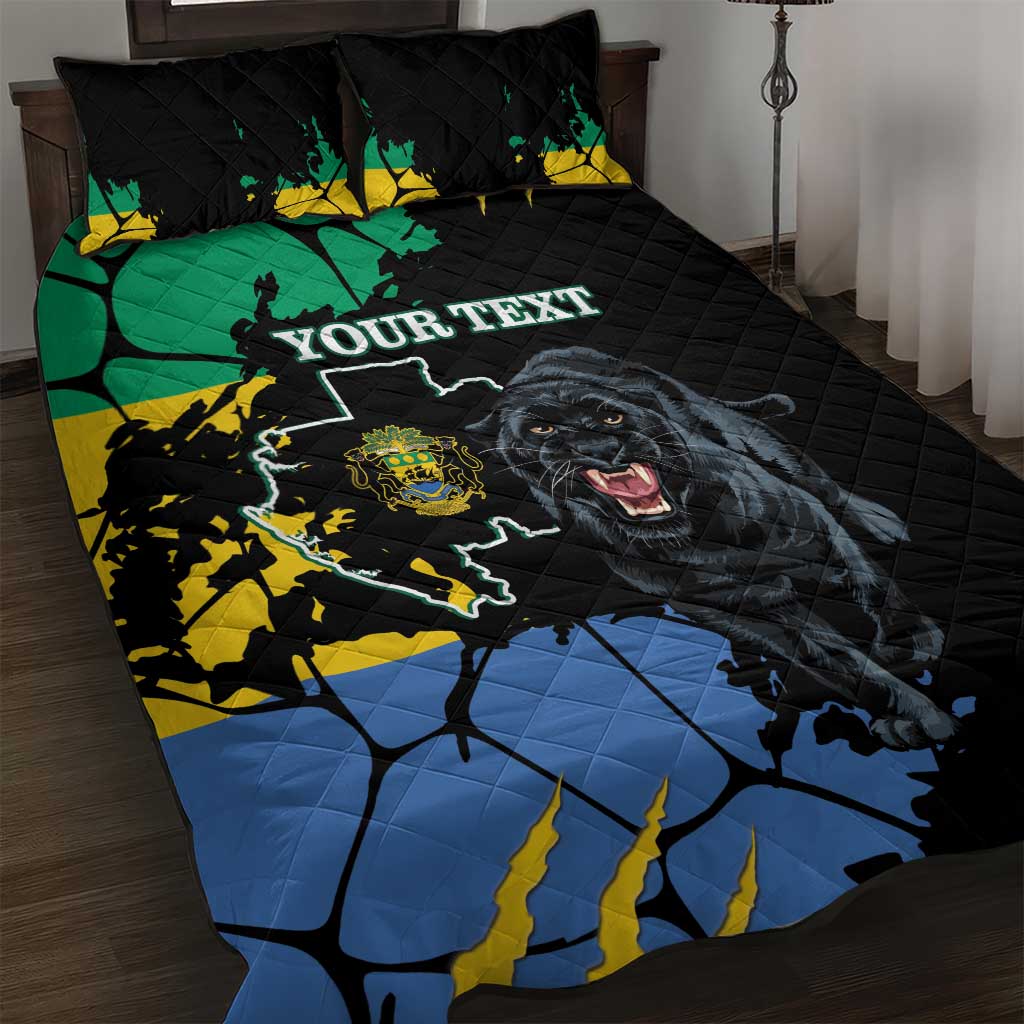 Personalized Gabon Black Panther Quilt Bed Set Gabonese Map Grunge Style