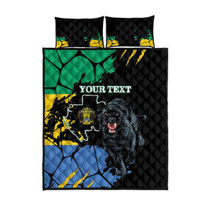 Personalized Gabon Black Panther Quilt Bed Set Gabonese Map Grunge Style