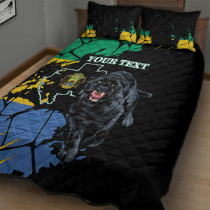 Personalized Gabon Black Panther Quilt Bed Set Gabonese Map Grunge Style