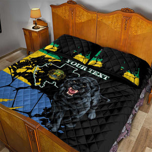 Personalized Gabon Black Panther Quilt Bed Set Gabonese Map Grunge Style