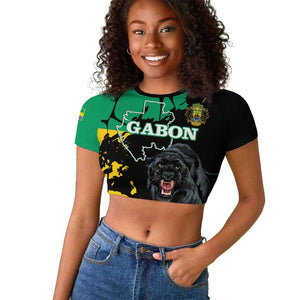 Personalized Gabon Black Panther Raglan Cropped T shirt Gabonese Map Grunge Style