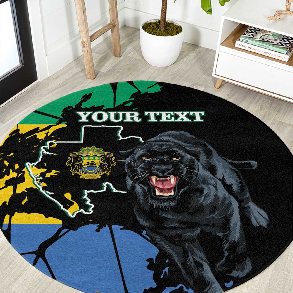 Personalized Gabon Black Panther Round Carpet Gabonese Map Grunge Style