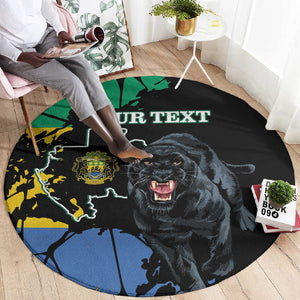 Personalized Gabon Black Panther Round Carpet Gabonese Map Grunge Style