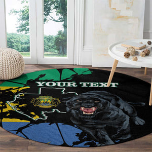 Personalized Gabon Black Panther Round Carpet Gabonese Map Grunge Style