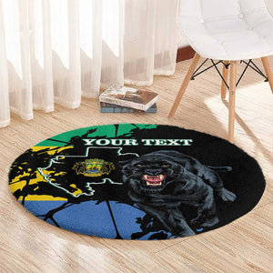 Personalized Gabon Black Panther Round Carpet Gabonese Map Grunge Style