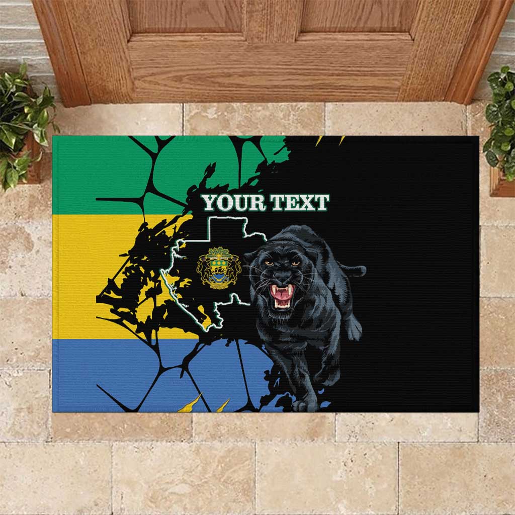 Personalized Gabon Black Panther Rubber Doormat Gabonese Map Grunge Style