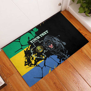 Personalized Gabon Black Panther Rubber Doormat Gabonese Map Grunge Style