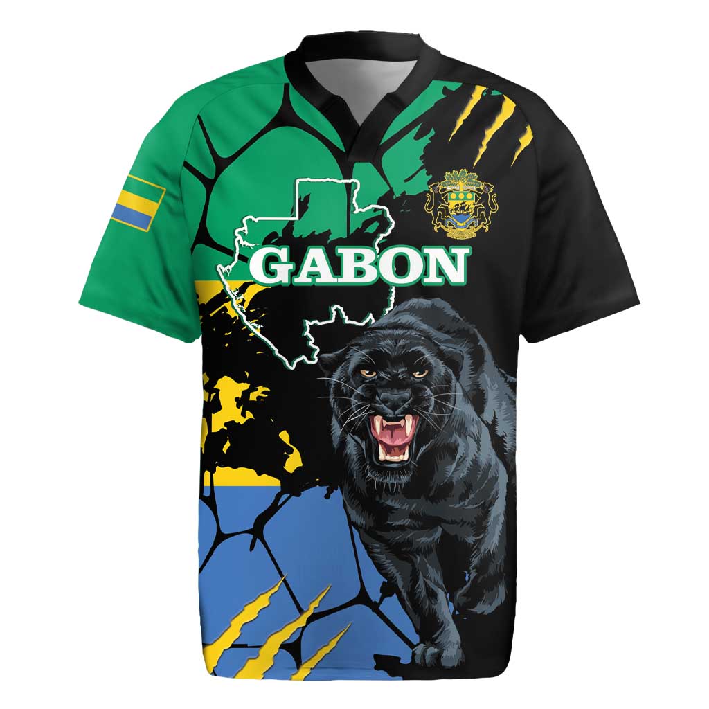 Personalized Gabon Black Panther Rugby Jersey Gabonese Map Grunge Style