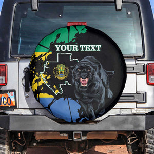 Personalized Gabon Black Panther Spare Tire Cover Gabonese Map Grunge Style