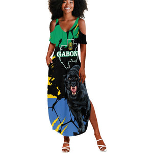 Personalized Gabon Black Panther Summer Maxi Dress Gabonese Map Grunge Style