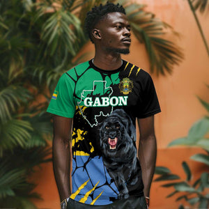 Personalized Gabon Black Panther T shirt Gabonese Map Grunge Style