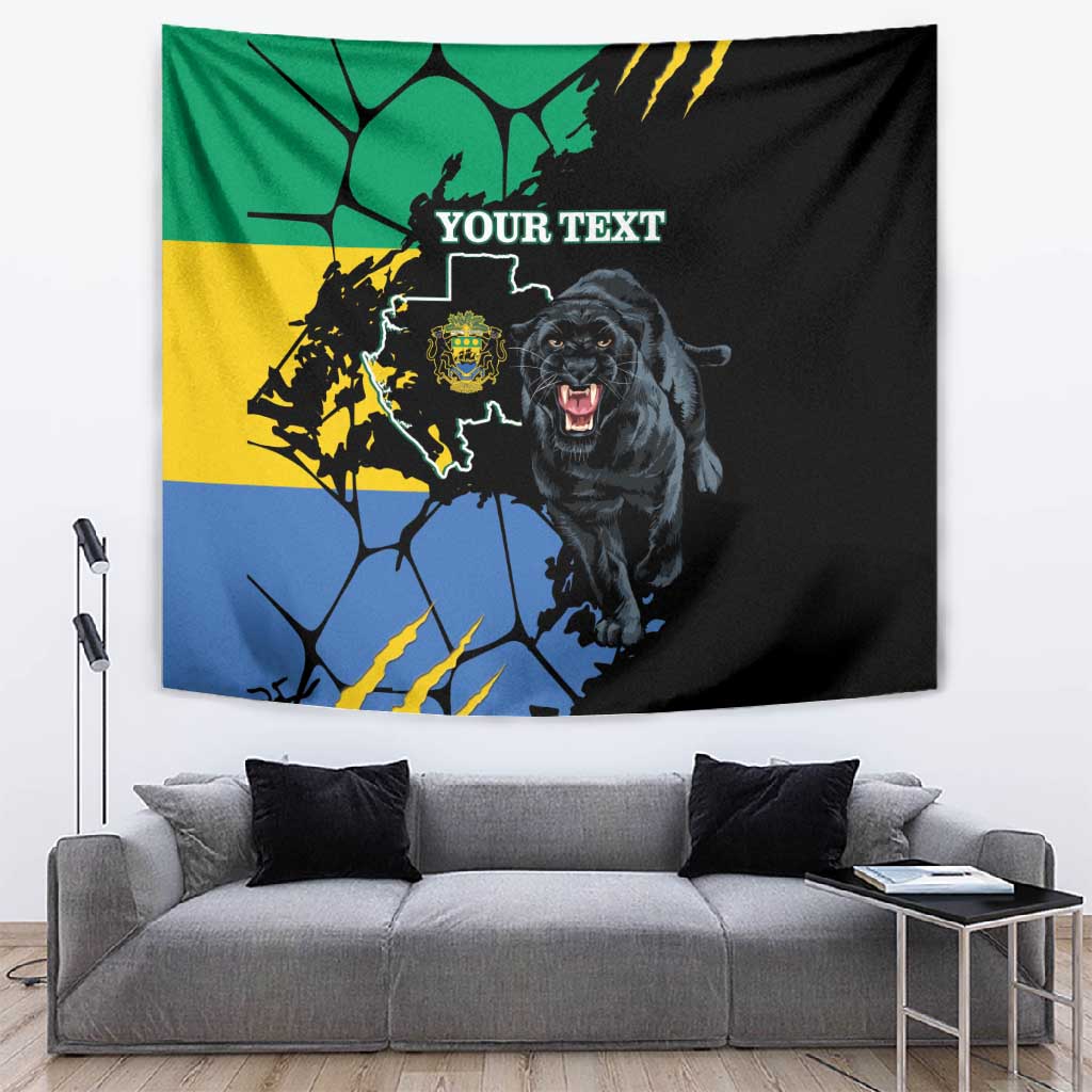 Personalized Gabon Black Panther Tapestry Gabonese Map Grunge Style