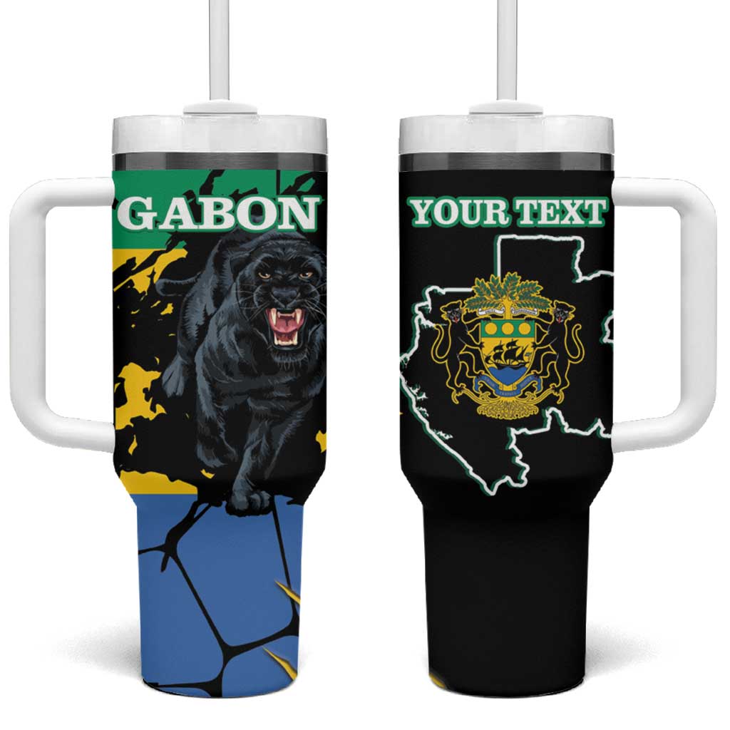 Personalized Gabon Black Panther Tumbler With Handle Gabonese Map Grunge Style