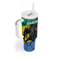 Personalized Gabon Black Panther Tumbler With Handle Gabonese Map Grunge Style