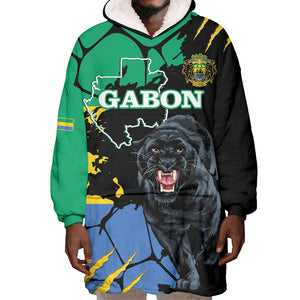 Personalized Gabon Black Panther Wearable Blanket Hoodie Gabonese Map Grunge Style