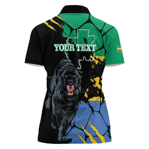 Personalized Gabon Black Panther Women Polo Shirt Gabonese Map Grunge Style