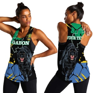 Personalized Gabon Black Panther Women Racerback Tank Gabonese Map Grunge Style