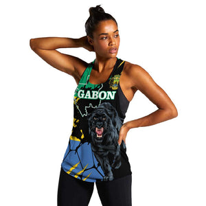 Personalized Gabon Black Panther Women Racerback Tank Gabonese Map Grunge Style