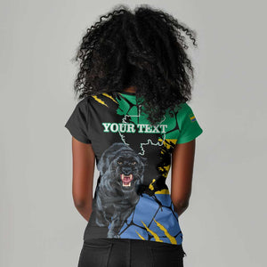 Personalized Gabon Black Panther Women V-Neck T-Shirt Gabonese Map Grunge Style