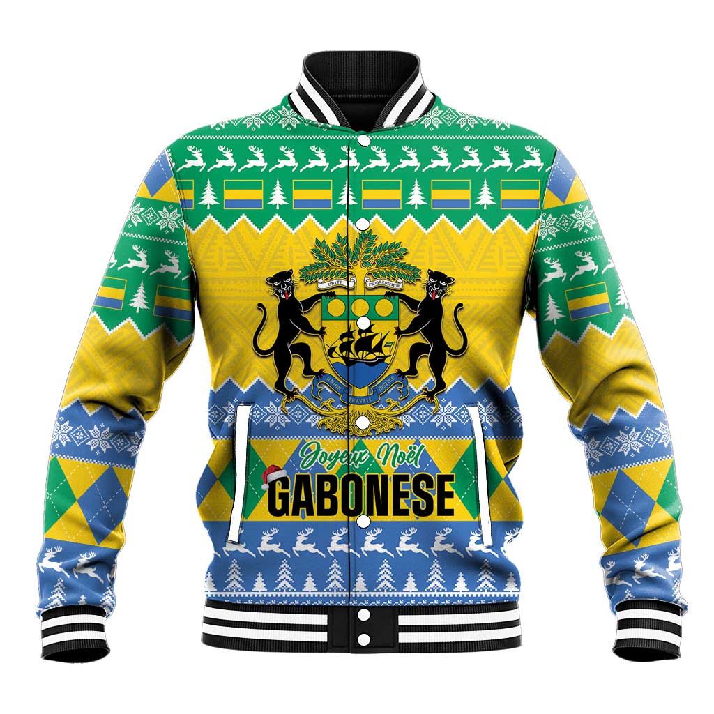 Afro Gabon Christmas Baseball Jacket Joyeux Noel Coat Of Arms - African Pattern