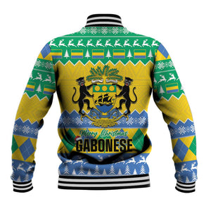 Afro Gabon Christmas Baseball Jacket Joyeux Noel Coat Of Arms - African Pattern