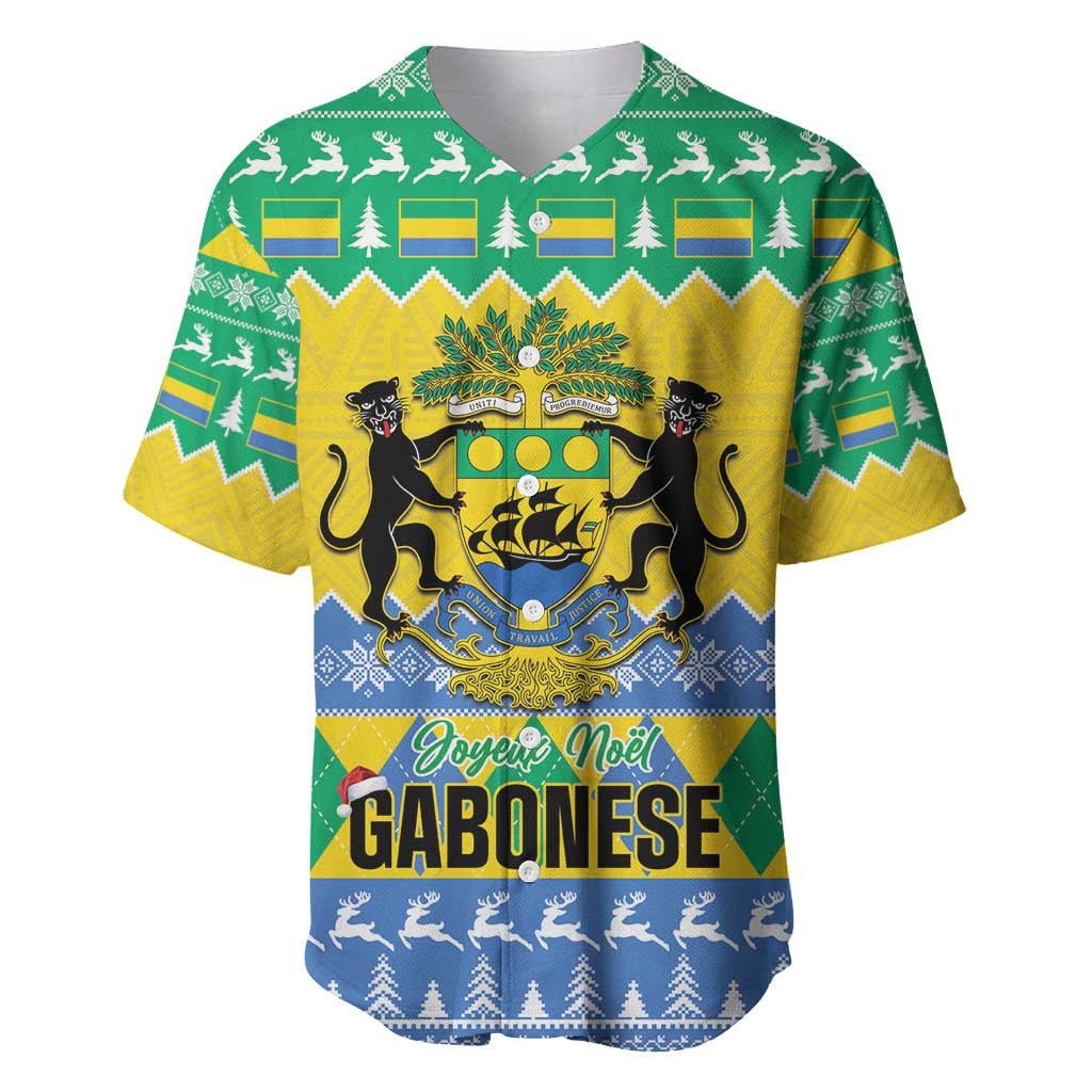 Afro Gabon Christmas Baseball Jersey Joyeux Noel Coat Of Arms - African Pattern