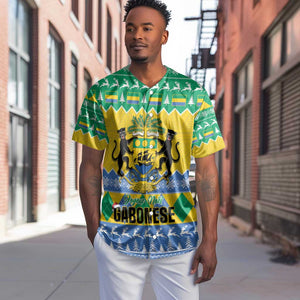 Afro Gabon Christmas Baseball Jersey Joyeux Noel Coat Of Arms - African Pattern