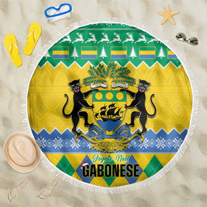 Afro Gabon Christmas Beach Blanket Joyeux Noel Coat Of Arms - African Pattern