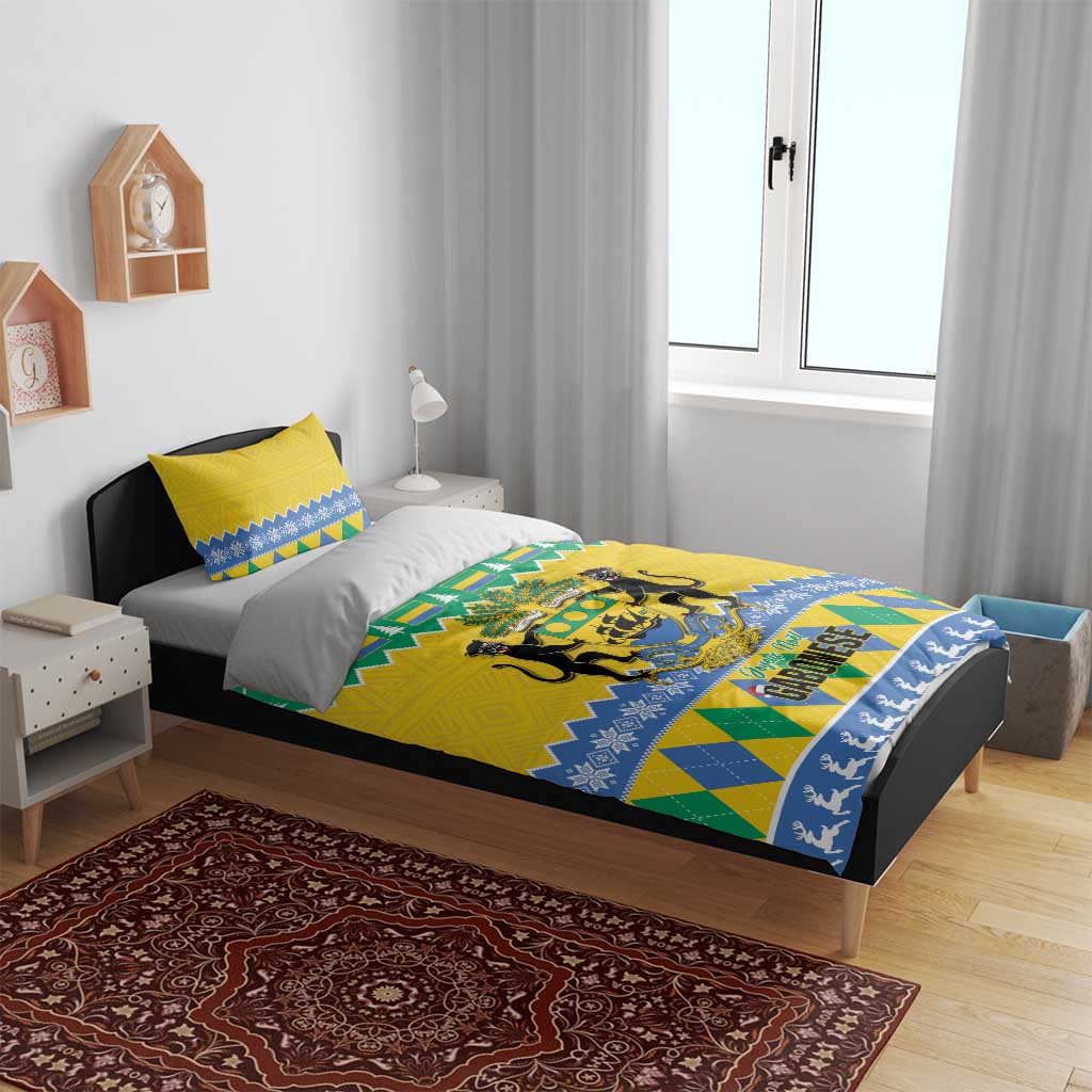 Afro Gabon Christmas Bedding Set Joyeux Noel Coat Of Arms - African Pattern