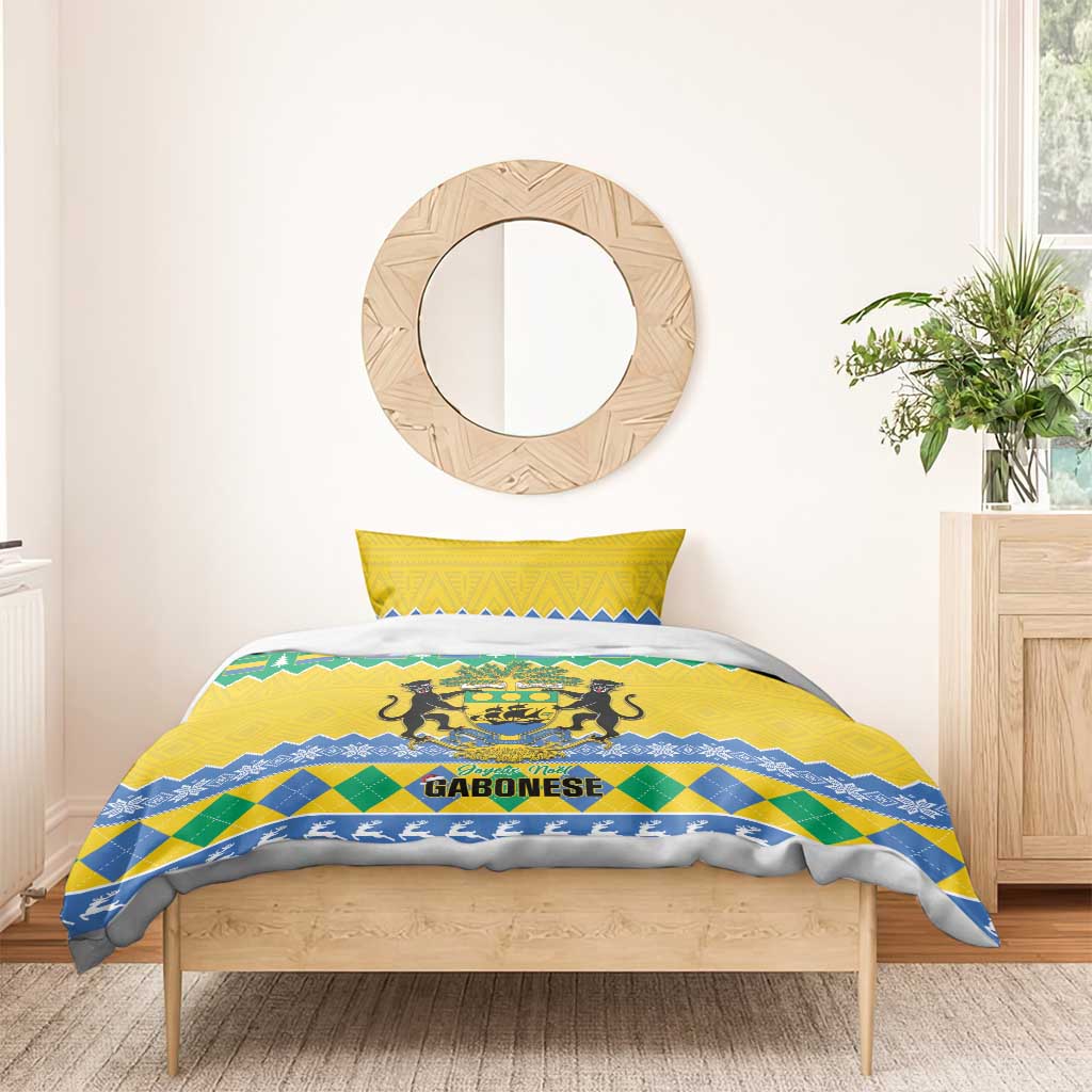 Afro Gabon Christmas Bedding Set Joyeux Noel Coat Of Arms - African Pattern