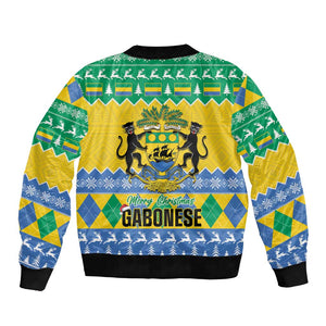 Afro Gabon Christmas Bomber Jacket Joyeux Noel Coat Of Arms - African Pattern