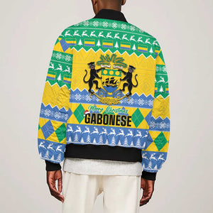 Afro Gabon Christmas Bomber Jacket Joyeux Noel Coat Of Arms - African Pattern