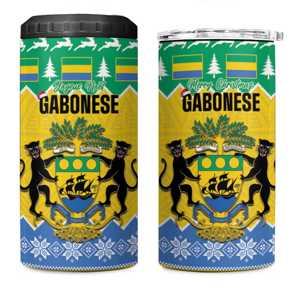 Afro Gabon Christmas 4 in 1 Can Cooler Tumbler Joyeux Noel Coat Of Arms - African Pattern