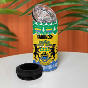 Afro Gabon Christmas 4 in 1 Can Cooler Tumbler Joyeux Noel Coat Of Arms - African Pattern