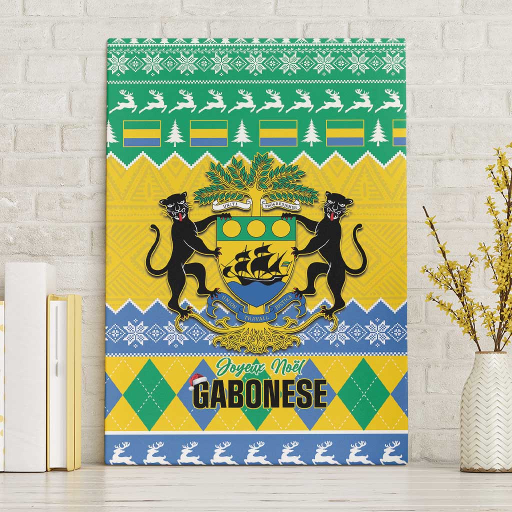 Afro Gabon Christmas Canvas Wall Art Joyeux Noel Coat Of Arms - African Pattern