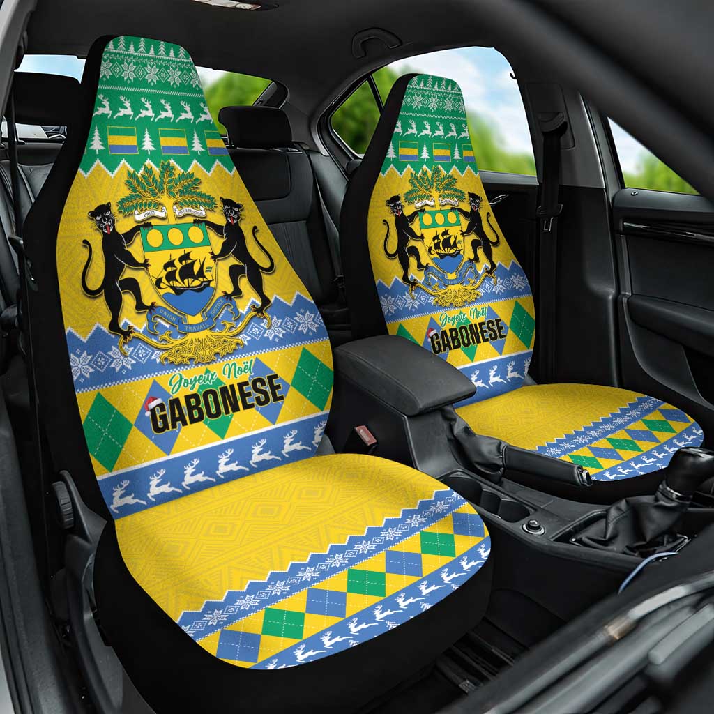 Afro Gabon Christmas Car Seat Cover Joyeux Noel Coat Of Arms - African Pattern