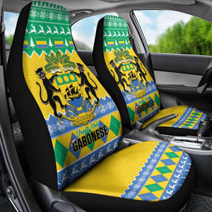 Afro Gabon Christmas Car Seat Cover Joyeux Noel Coat Of Arms - African Pattern