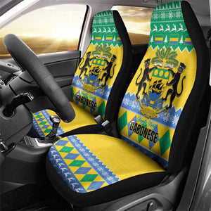 Afro Gabon Christmas Car Seat Cover Joyeux Noel Coat Of Arms - African Pattern