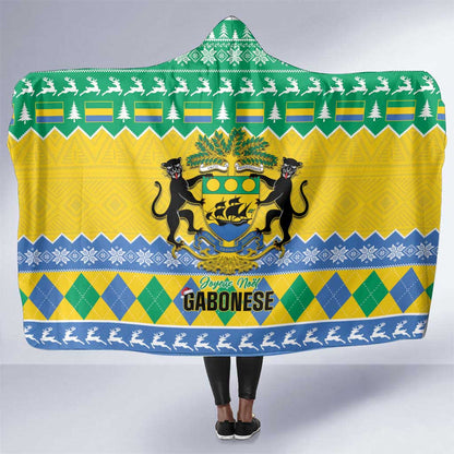 Afro Gabon Christmas Hooded Blanket Joyeux Noel Coat Of Arms - African Pattern