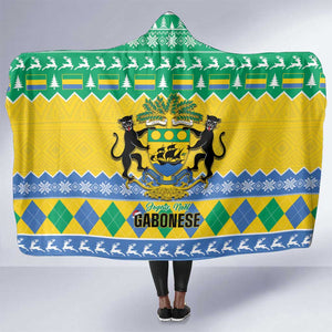 Afro Gabon Christmas Hooded Blanket Joyeux Noel Coat Of Arms - African Pattern